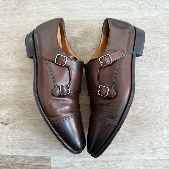 Suitsupply Double Monk Strap Shoes Mens Size 10.5 US Dark Brown Leather Italy - Picture 1 of 9